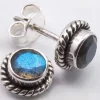 Solid Silver Labradorite Rope Edge Stud Earrings