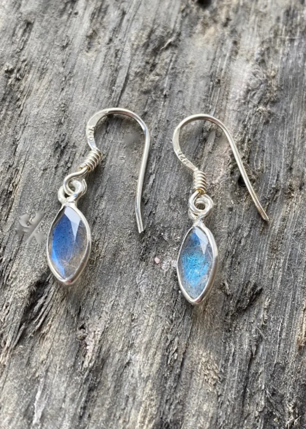 Solid Silver Labradorite Marquise Drop Earrings
