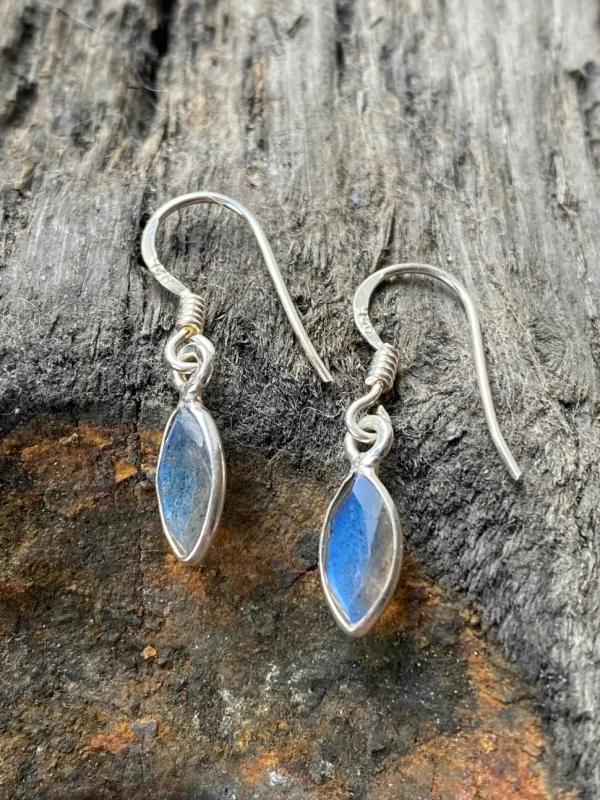 Solid Silver Labradorite Marquise Drop Earrings