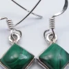 Solid Silver Malachite Drop Simple Earrings
