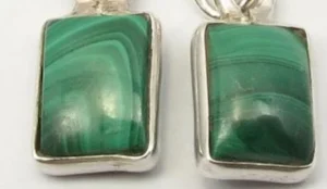 Solid Silver Malachite Oblong Drop Earrings