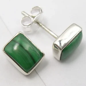 Solid Silver Malachite Oblong Stud Earrings