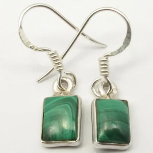 Solid Silver Malachite Oblong Drop Earrings