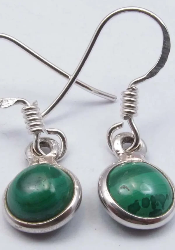 Solid Silver Malachite Round Drop Earrings