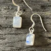 Solid Silver Moonstone Oblong Drop Earrings