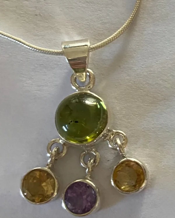 Solid Silver Multi-stone Pendant