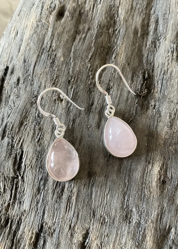 Solid Silver Pear-Drop Chunky Rose Quartz Earrings