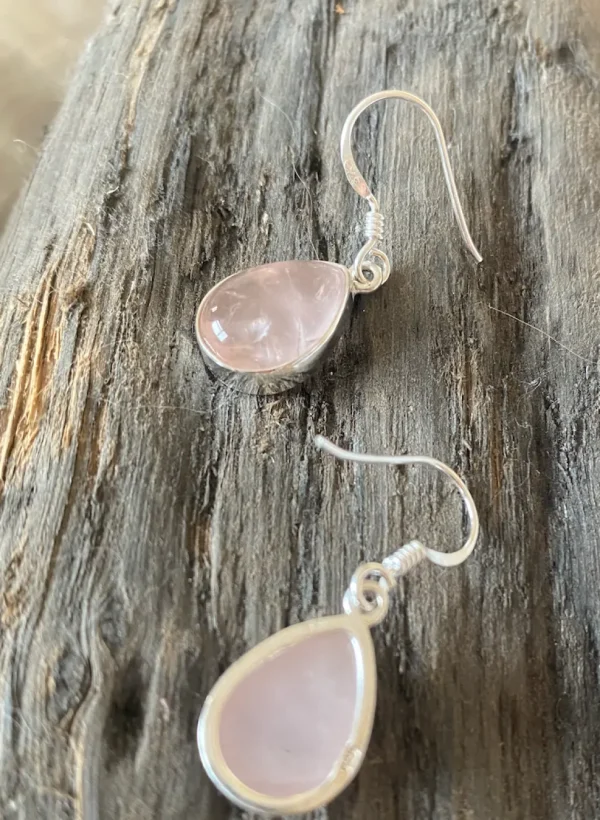 Solid Silver Pear-Drop Chunky Rose Quartz Earrings