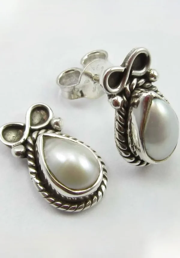 Solid Silver Pearl and Bow Stud Earrings
