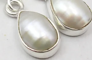 Solid Silver Pearl Tear-drop Earrings