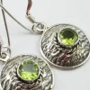 Solid Silver Peridot Basket Weave Disc Drop Earrings