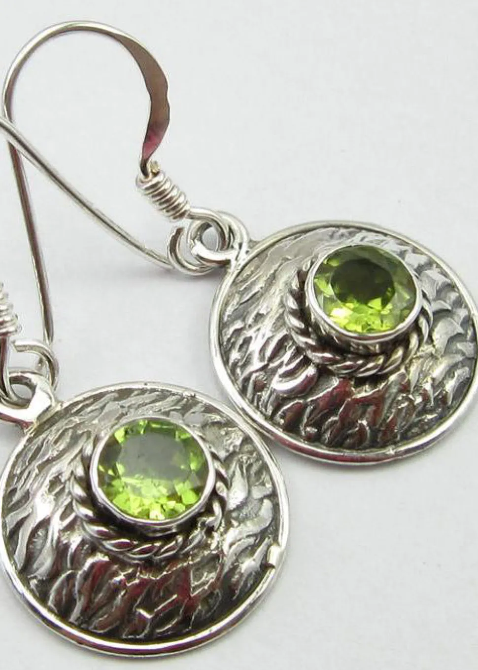 solid_silver_peridot_bask_0.webp Solid Silver Peridot Basket Weave Disc Drop Earrings