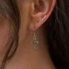 Solid Silver Peridot Encrusted Cross Drop Earrings