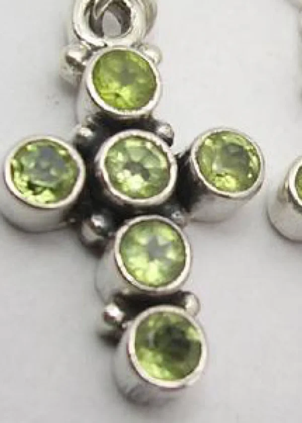 Solid Silver Peridot Encrusted Cross Drop Earrings