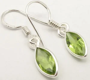 Solid Silver Peridot Marquise Drop Earrings