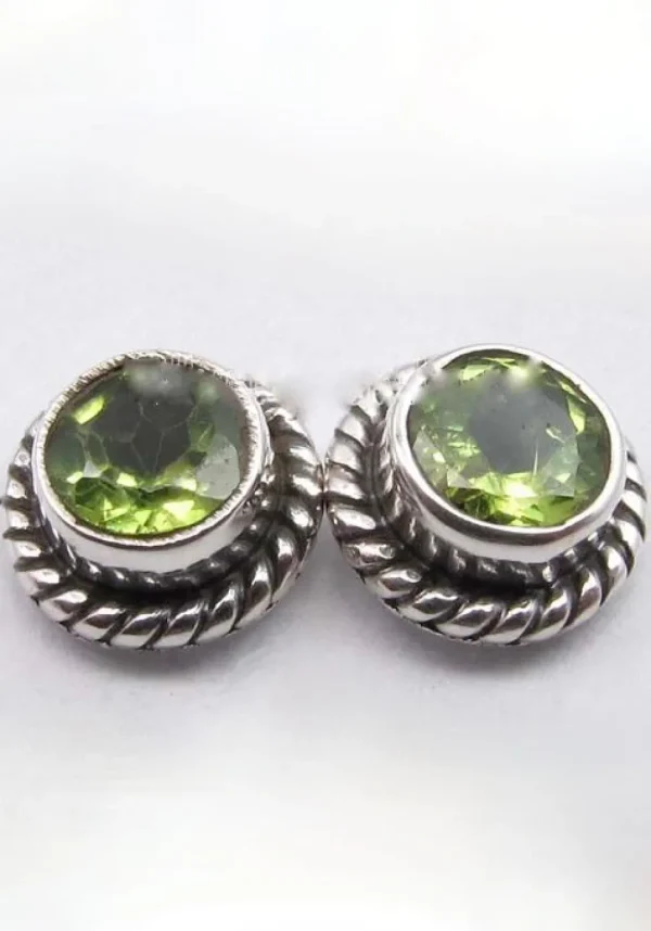 Solid Silver Peridot Round Stud Earrings