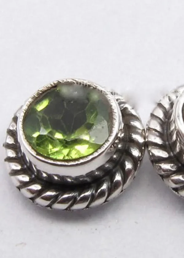 Solid Silver Peridot Round Stud Earrings