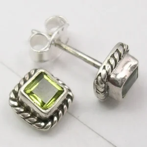 Solid Silver Peridot Square Stud Earrings