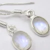 Solid Silver Rainbow Moonstone Oval Drop Earrings