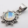 Solid Silver Rainbow Moonstone Flower Pendant