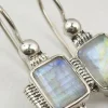 Solid Silver Rainbow Moonstone Rope Edge Earrings