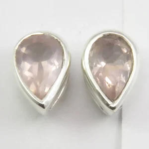 Solid Silver Rose Quartz Tear-Drop Stud Earrings