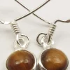 Solid Silver Round Cabochon Drop Tigers Eye Earrings