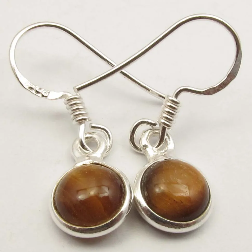 solid_silver_round_caboch_1.webp Solid Silver Round Cabochon Drop Tigers Eye Earrings