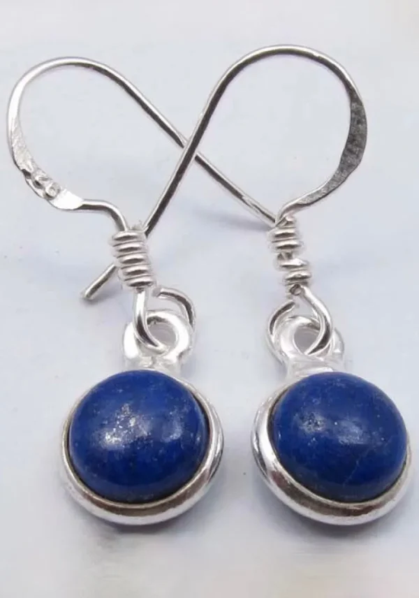 Solid Silver Round Drop Lapis Lazuli Earrings