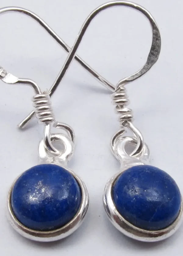 Solid Silver Round Drop Lapis Lazuli Earrings