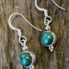 Solid Silver Round Drop Malachite Earrings with triple ball detail