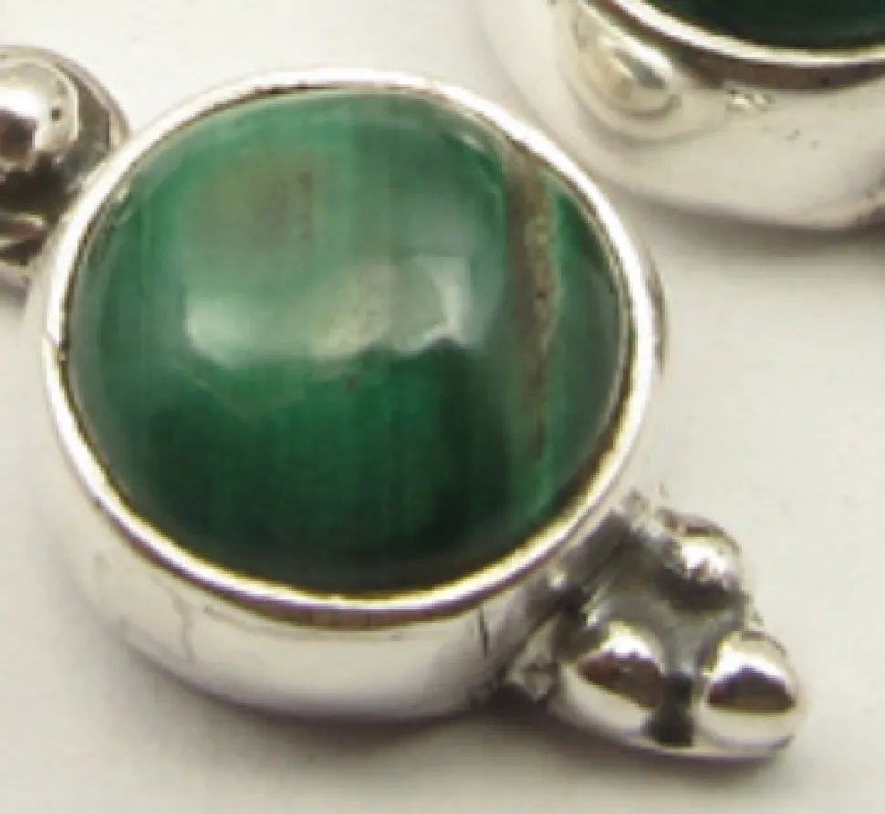 solid_silver_round_drop_m_3.webp Solid Silver Round Drop Malachite Earrings with triple ball detail