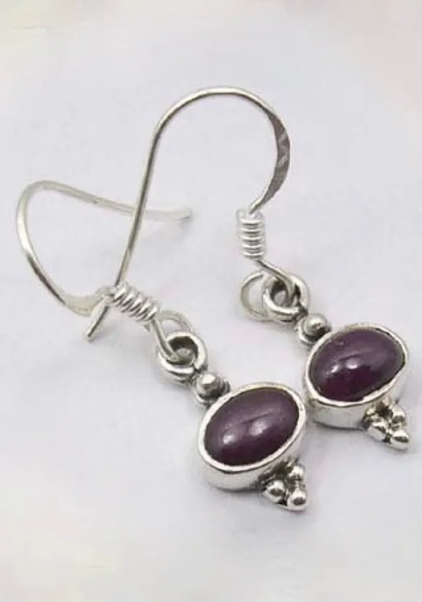 Solid Silver Ruby Circle Drop Earrings