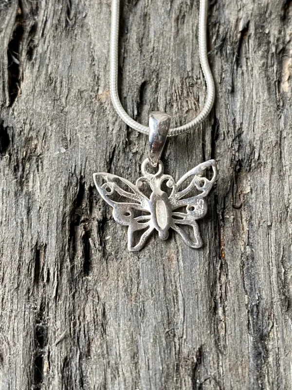 Solid Silver Simple Butterfly Pendant and Chain