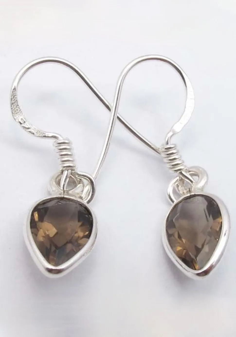 solid_silver_smoky_quartz_0.webp Solid Silver Smoky Quartz Tear-drop Drop Earrings