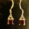 Solid Silver Square Garnet Drop Earrings