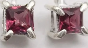 Solid Silver Square Garnet Drop Earrings