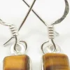 Solid Silver Tigers Eye Oblong Drop Earrings