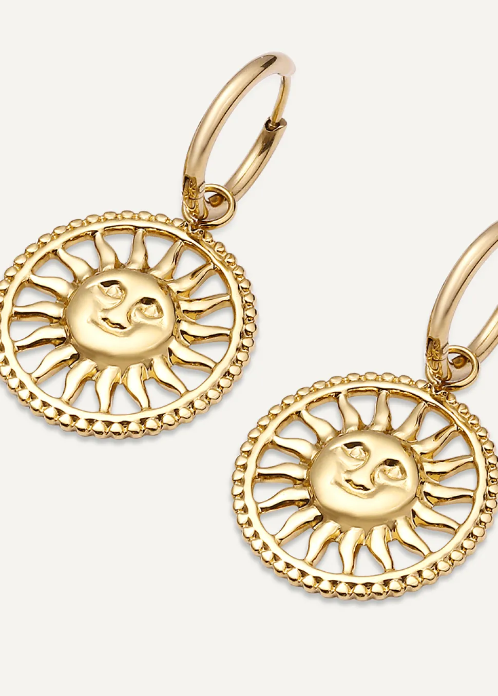 sun_medallion_drop_earrin_2.webp Sun Medallion Drop Earrings in 18K Gold-Plated