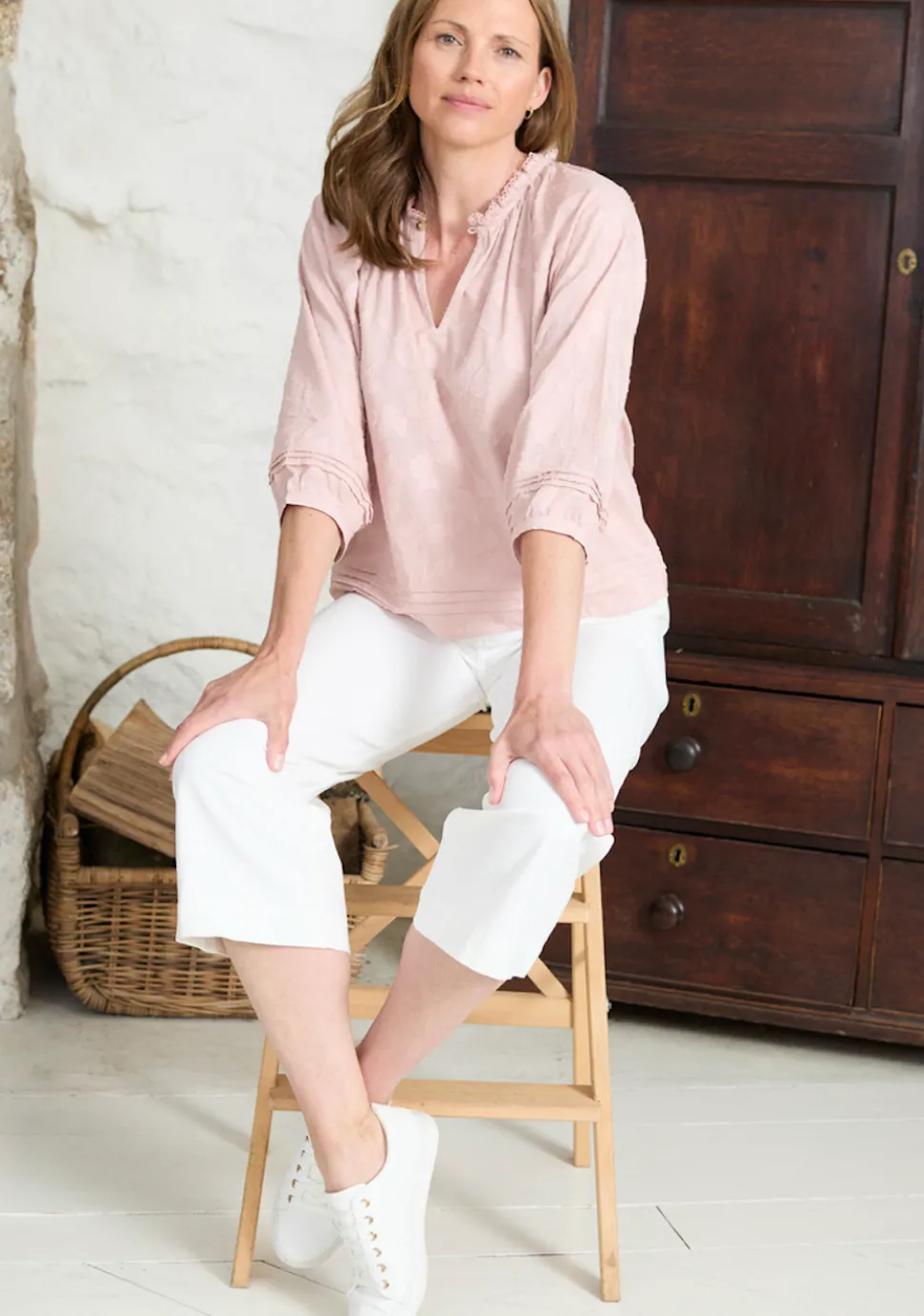 zoe_cotton_jacquard_keyho_0.webp Zoe Cotton Jacquard Keyhole Neck Blouse in Soft Pink