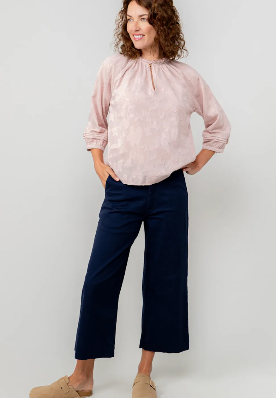zoe_cotton_jacquard_keyho_2.webp Zoe Cotton Jacquard Keyhole Neck Blouse in Soft Pink