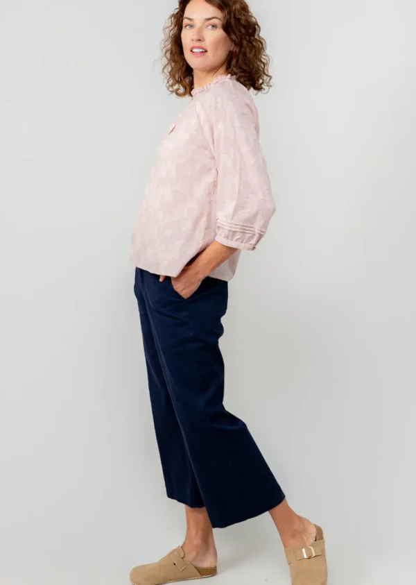 Zoe Cotton Jacquard Keyhole Neck Blouse in Soft Pink