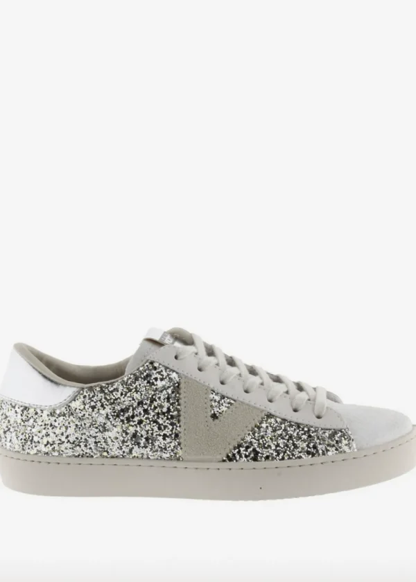 Berlin Glitter Trainers in Silver & Stone