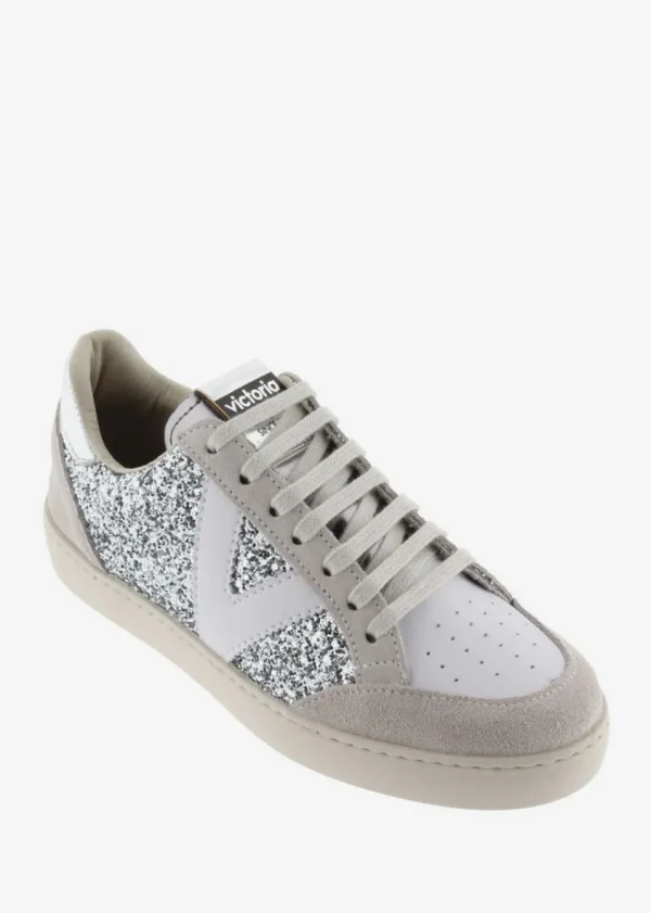 Berlin Glitter Trainers in Silver and White