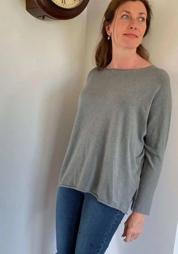 Cashmere Mix Round Neck Knit in Black & Grey