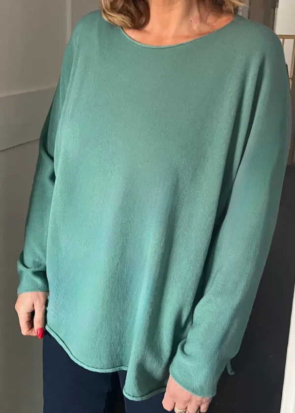 Cashmere Mix Round Neck Knit in Shades of Green