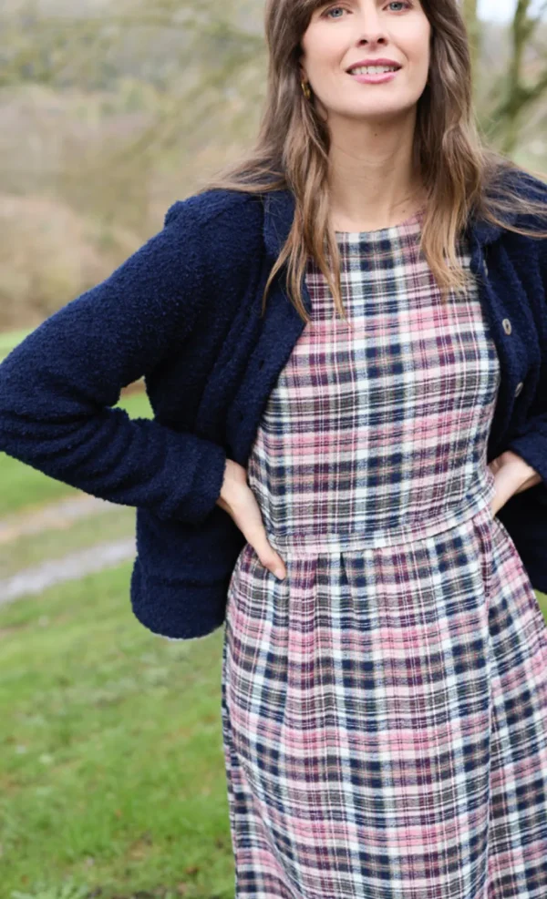 Farewell Check Dress in Mulberry