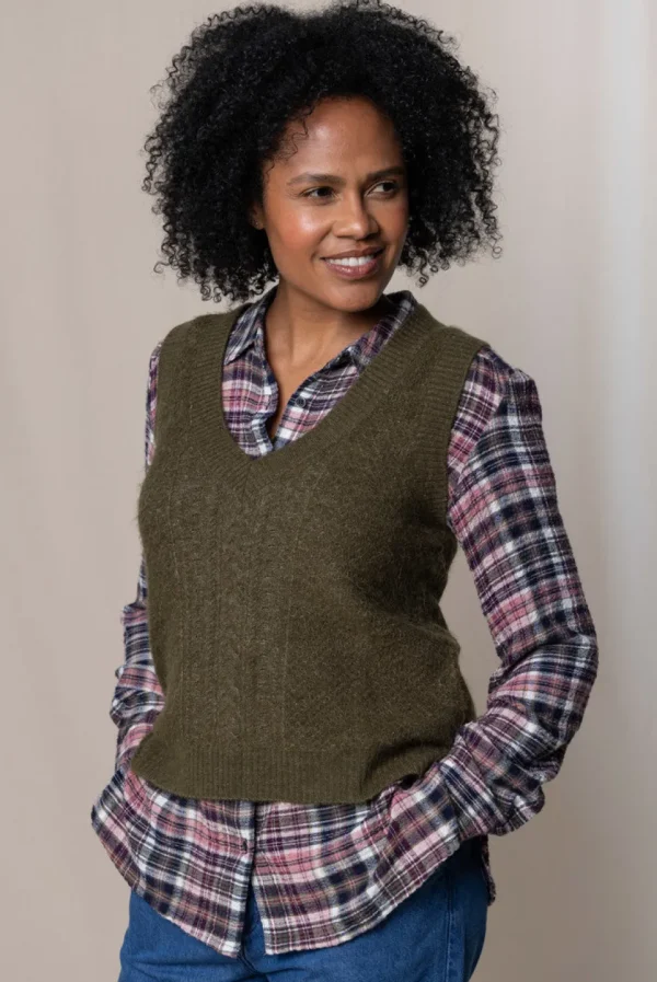 Laurel Cable Knit Tank in Olive