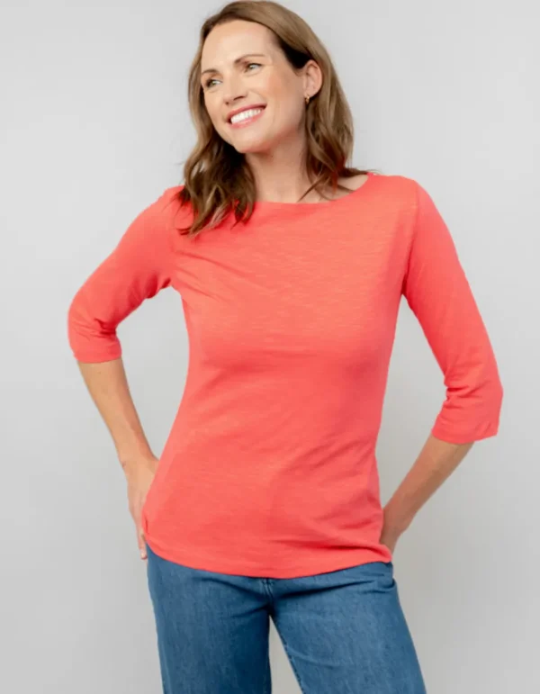 Monica Organic Cotton 3/4 Sleeve Top in Cerise