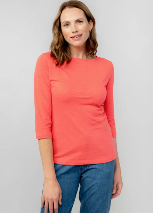 Monica Organic Cotton 3/4 Sleeve Top in Cerise
